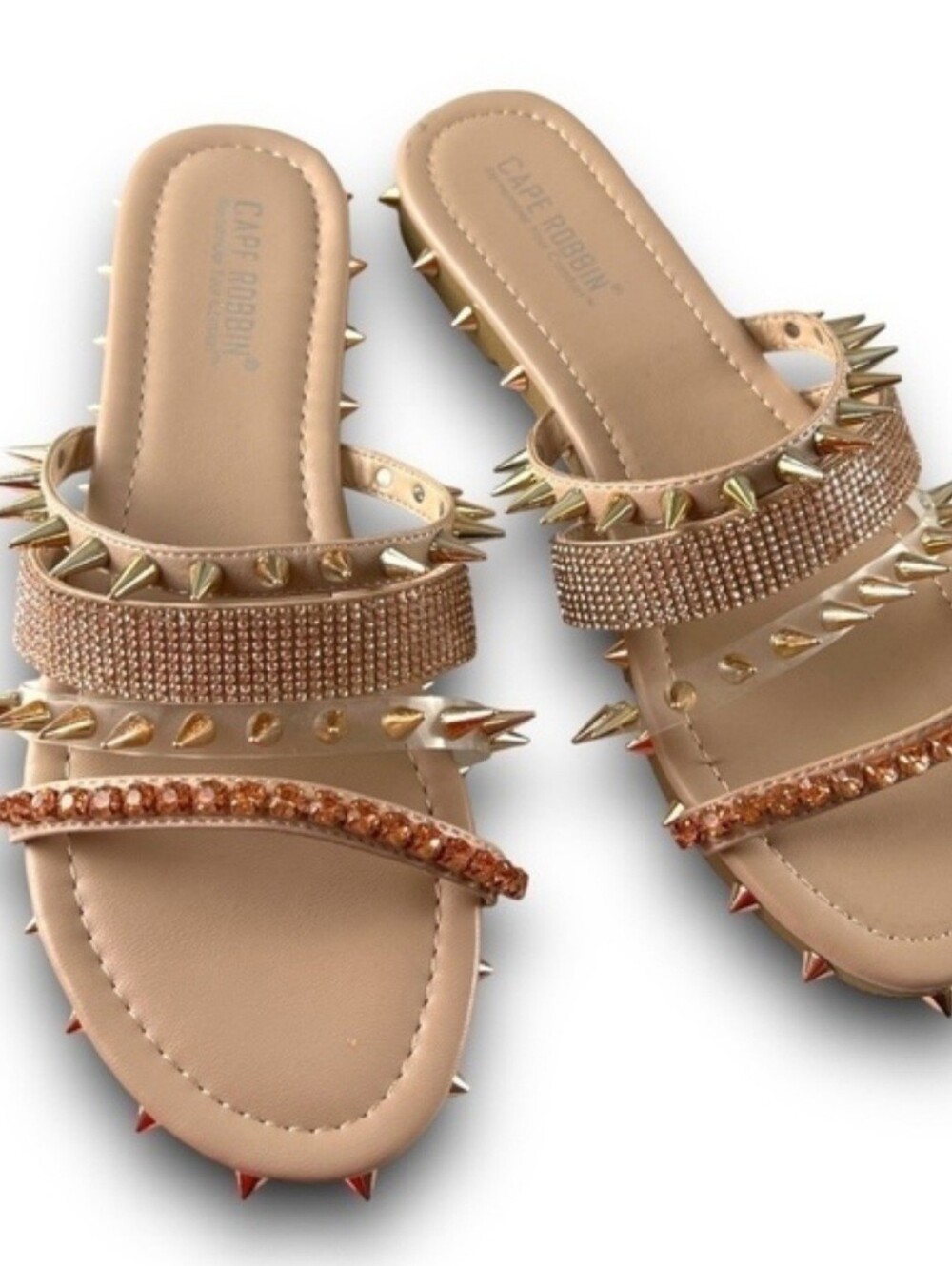 Cape Robbin Rose Gold Studded Rhinestone Strappy Sandals - Picture 7 of 7